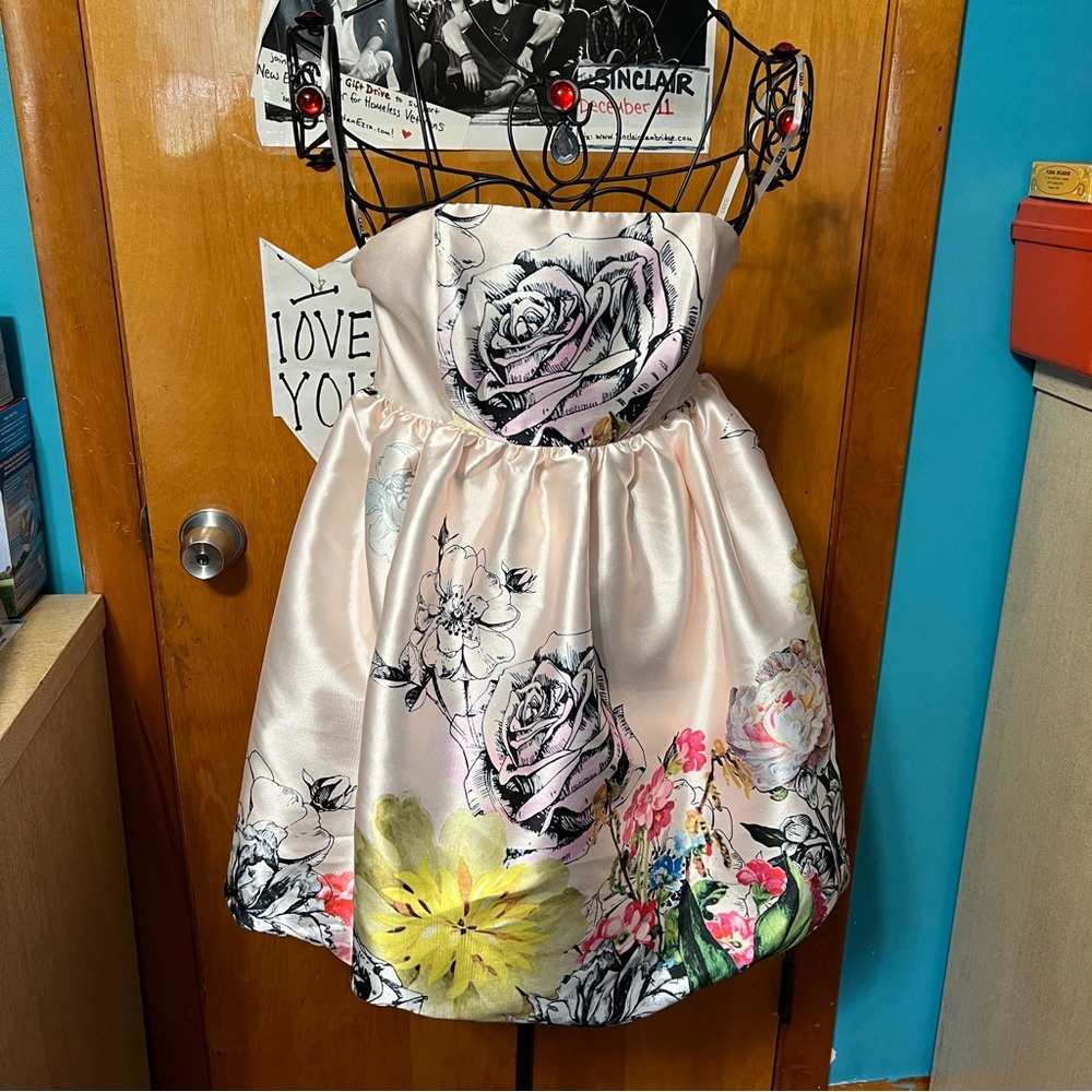 ASOS floral bubble dress satiny rose no straps size 4